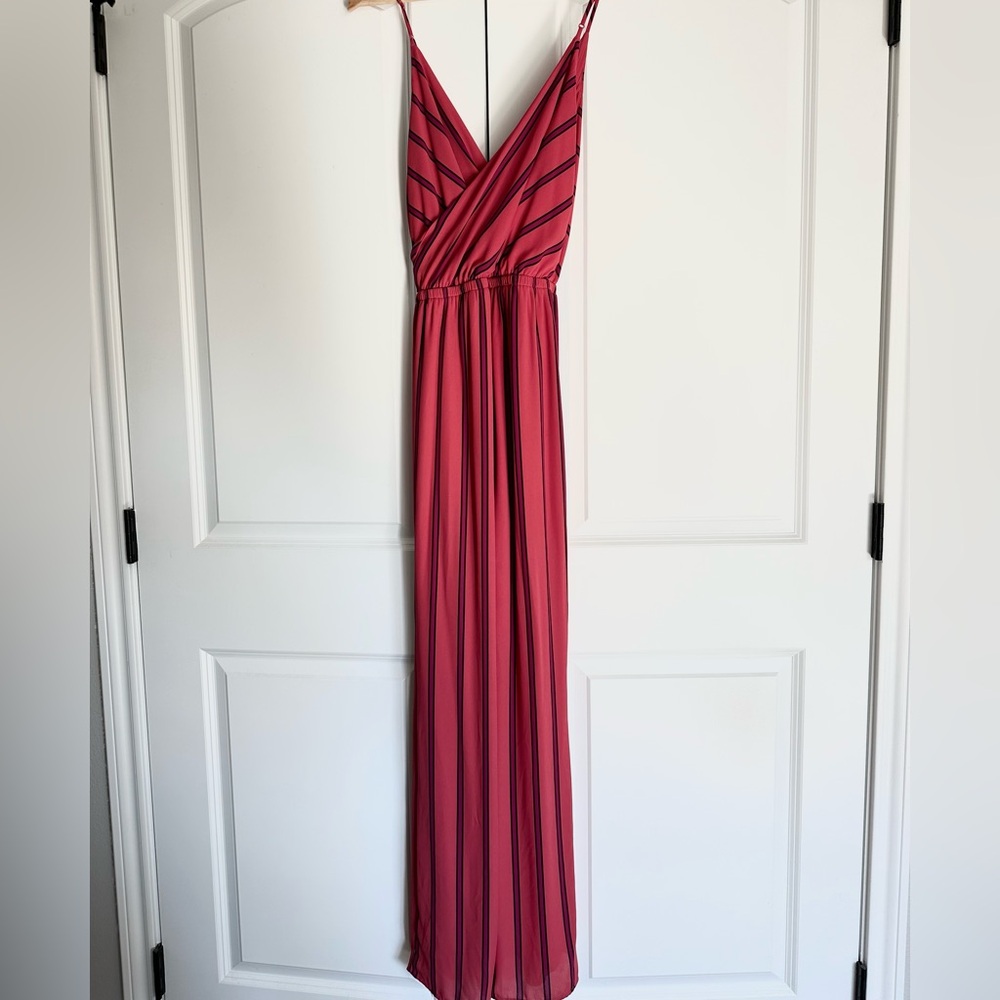 Express Red Striped V-Neck Maxi Jumpsuit